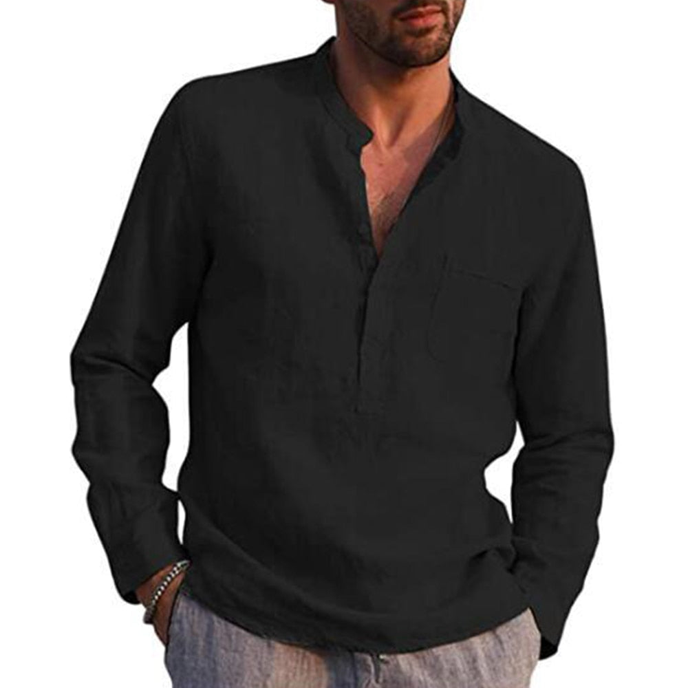 Summer Cotton Collar Stand-Up Beach Style Plus Size Shirtc