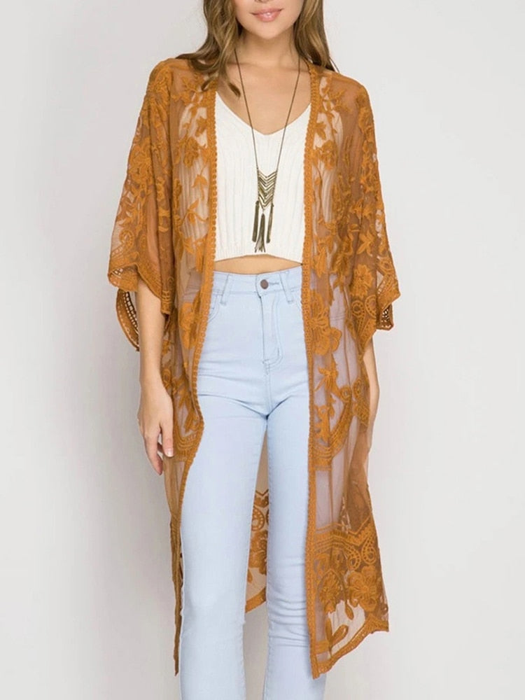 Flare Hollow Out Bohemian Beach Kimono