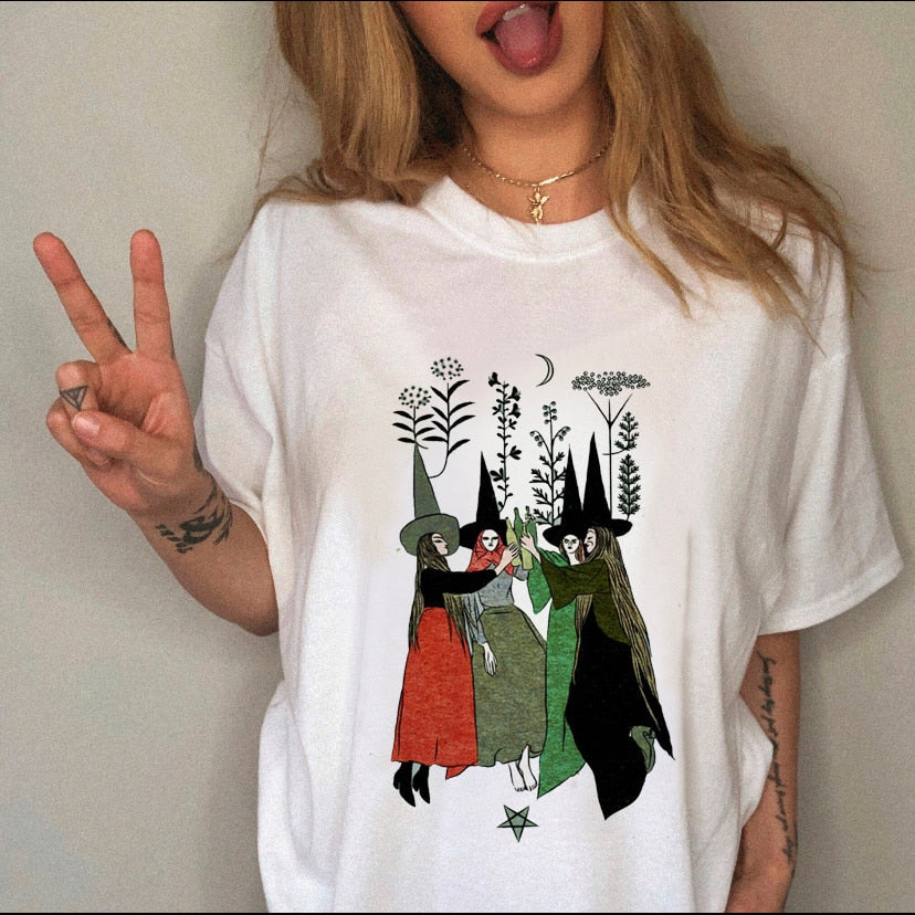 90s Harajuku Witch Summer Short Sleeve Graphic T-shirt - Size Medium