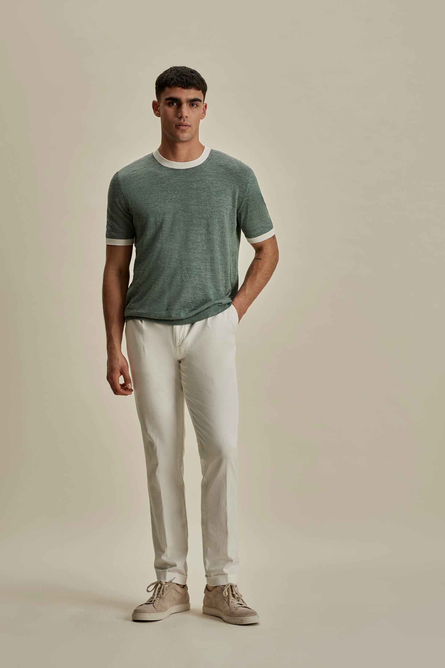 Linen Cotton Contrast Rib T-Shirt