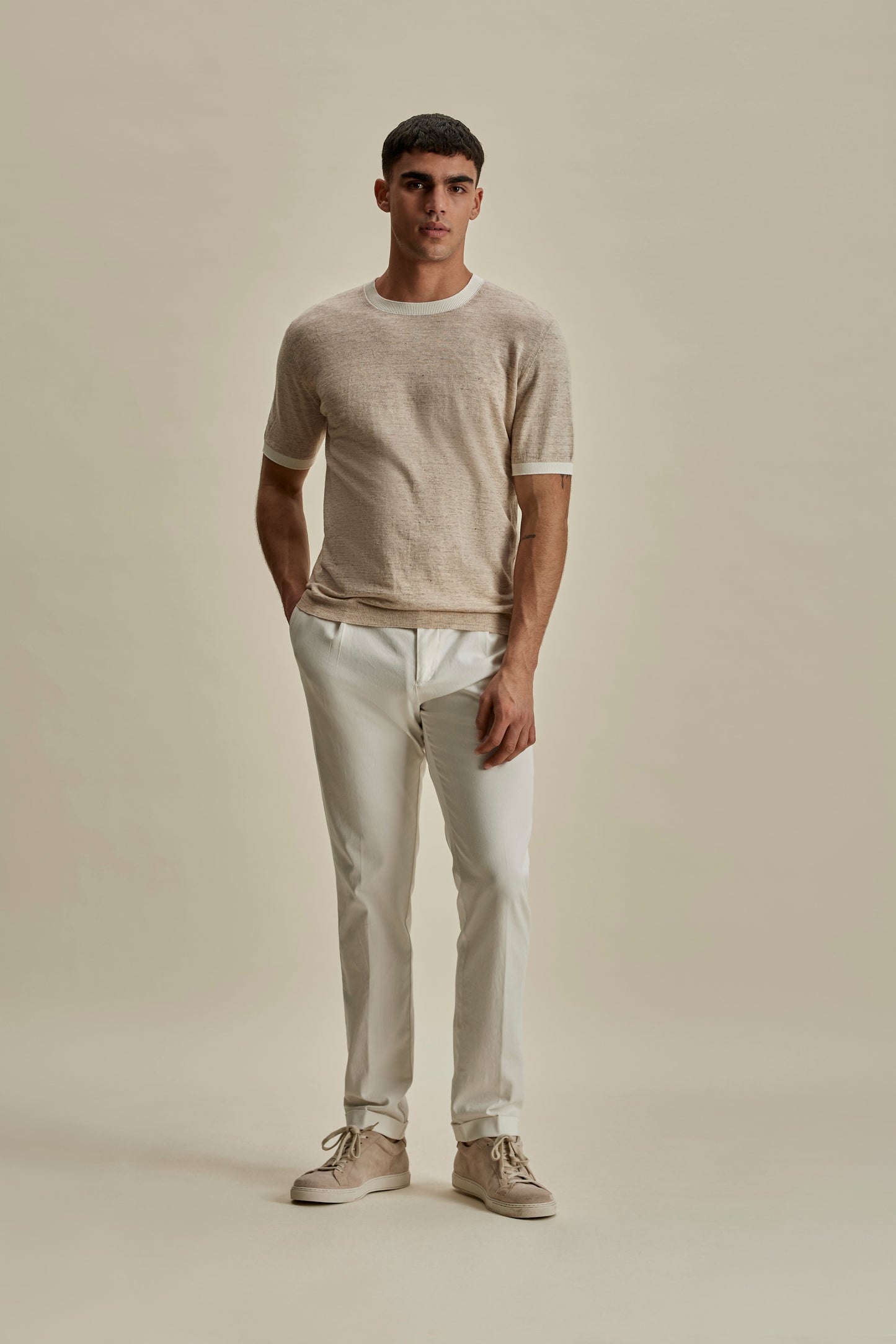 Linen Cotton Contrast Rib T-Shirt