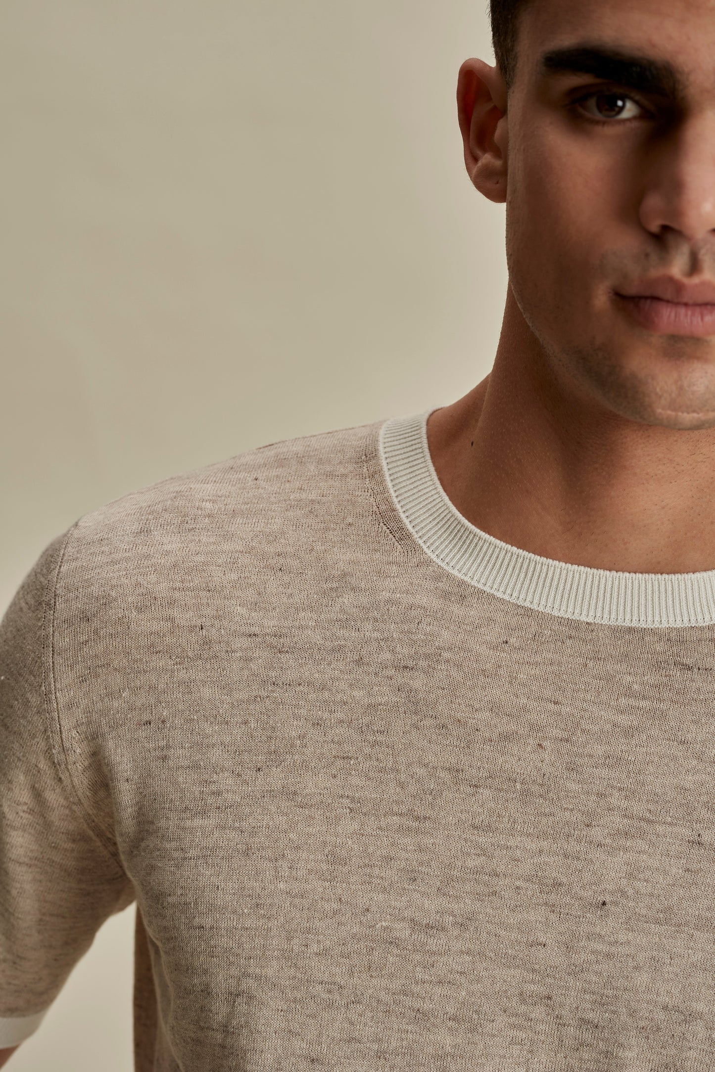 Linen Cotton Contrast Rib T-Shirt