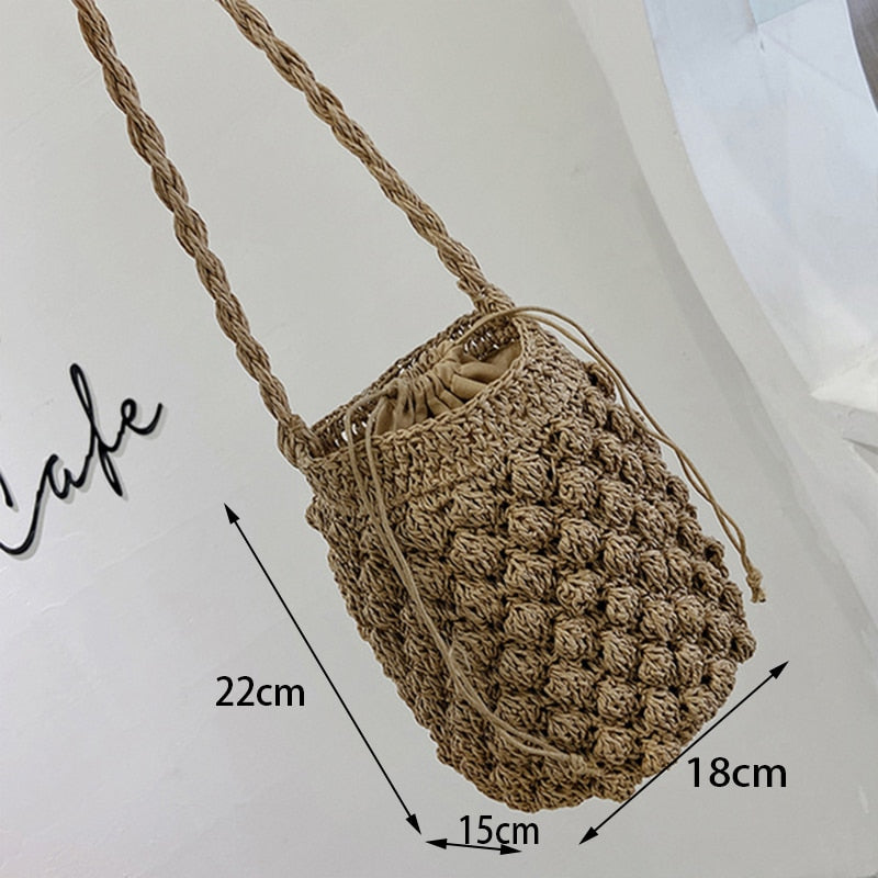 Handmade Rattan Straw Half Moon Round Handbag