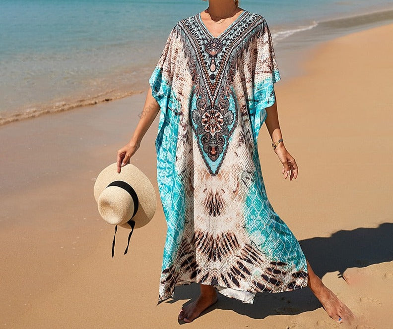Bohemian Printed Kaftan Tunic Half Sleeve Maxi Dress