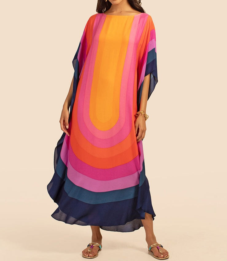 Bohemian Rainbow Plus Size Kaftan Swim Suit Cover Up