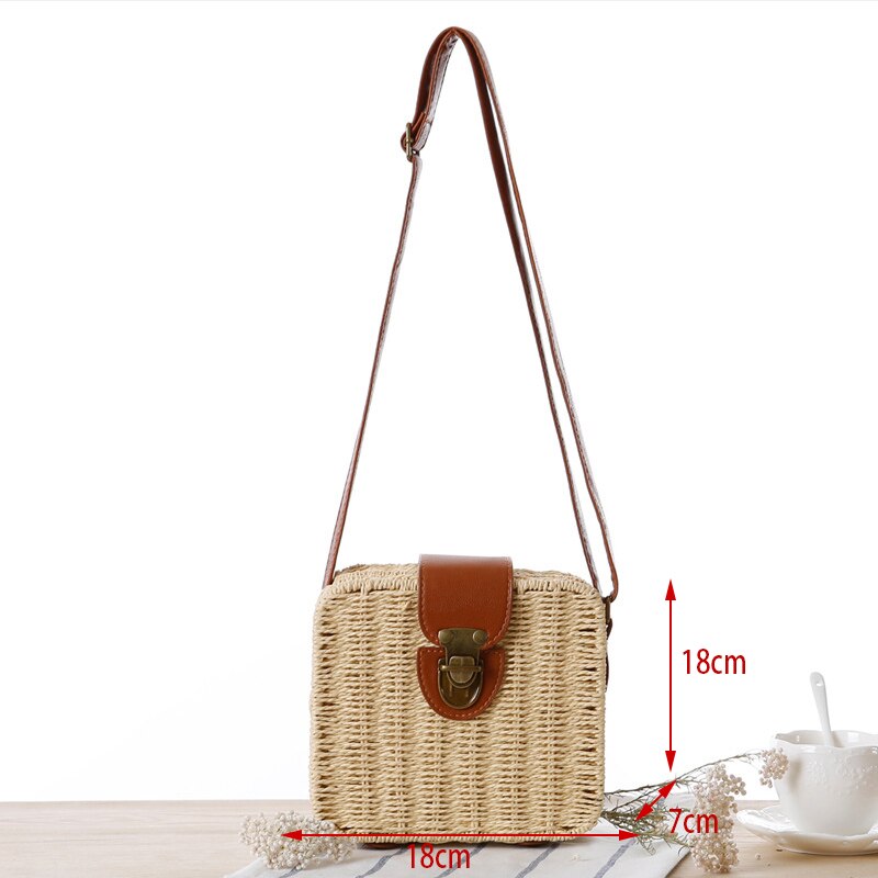 Handmade Rattan Straw Half Moon Round Handbag