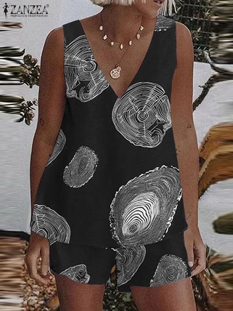 Solid Cotton Sleeveless Casual Tank Top and Shorts Matching Set