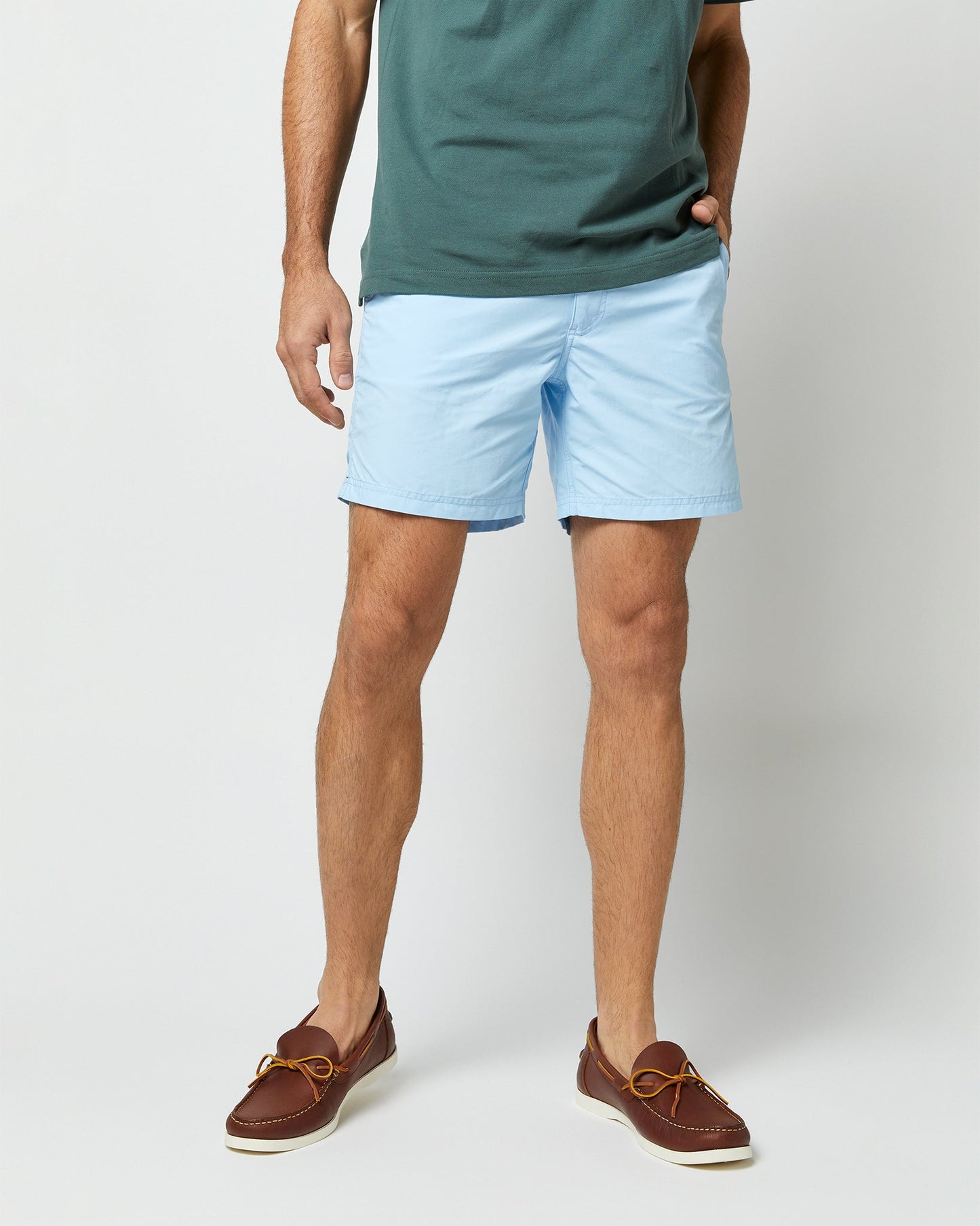 Zip-Front Mid-Length Swim Short in Sky Nylon