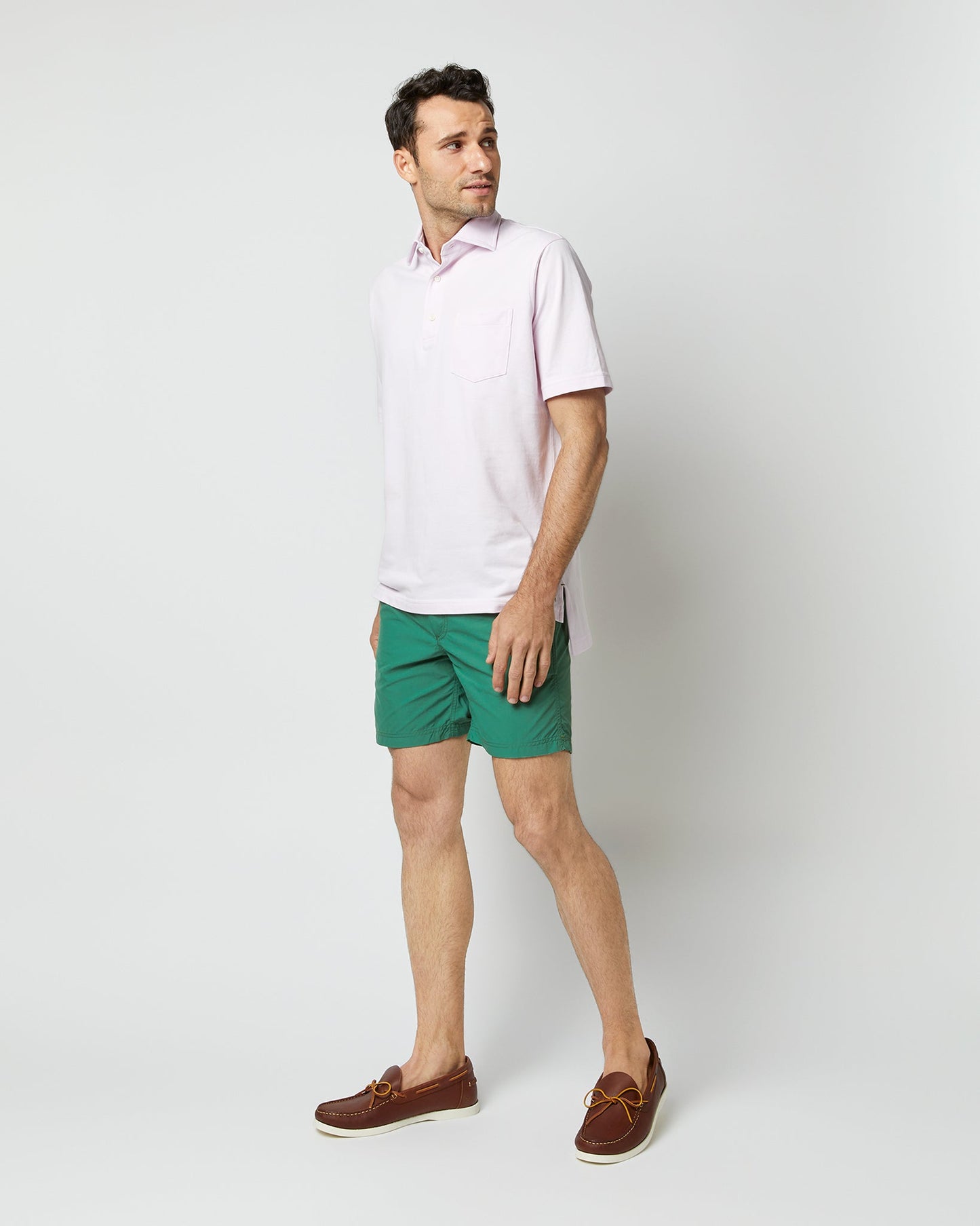 Zip-Front Mid-Length Swim Short in Pine Nylon