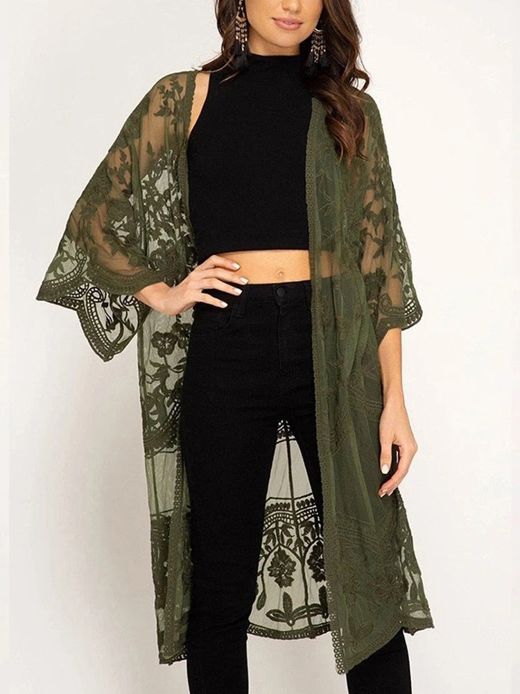 Flare Hollow Out Bohemian Beach Kimono