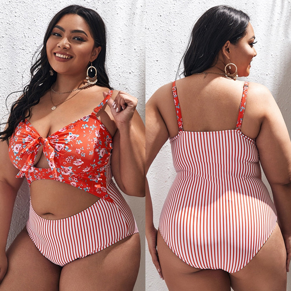Women Floral Large One Piece Plus size Beachwear - Size L - XL