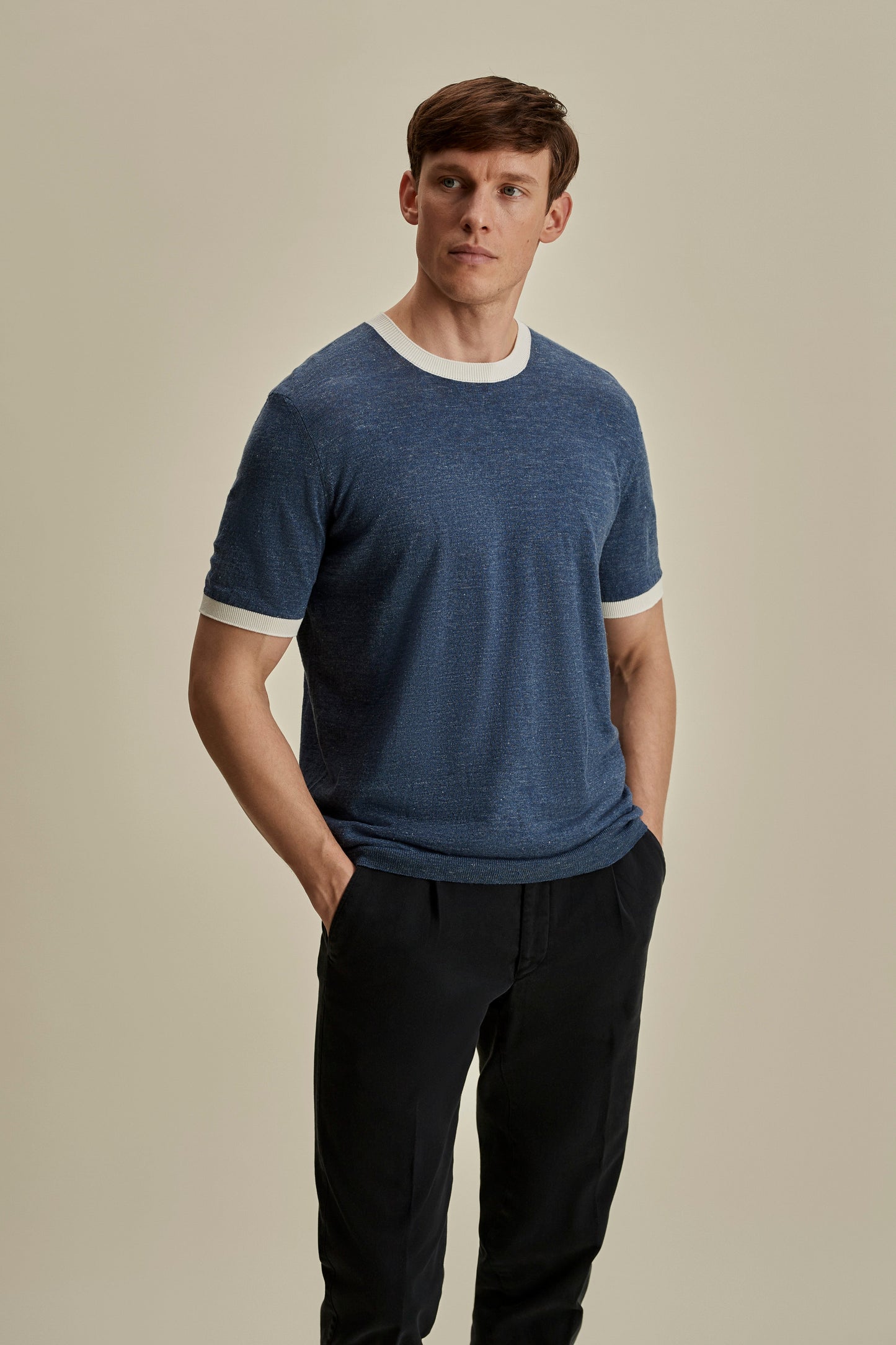 Linen Cotton Contrast Rib T-Shirt