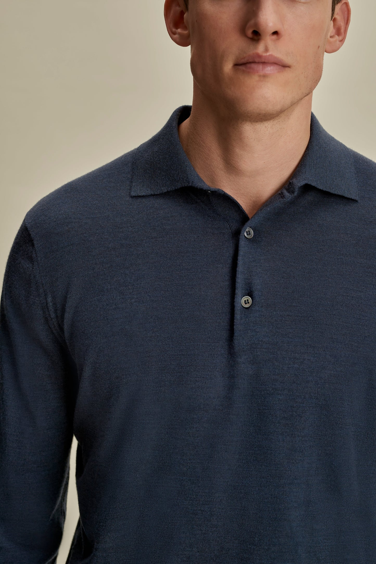 Merino Wool Fine Gauge Long Sleeve Polo Shirt