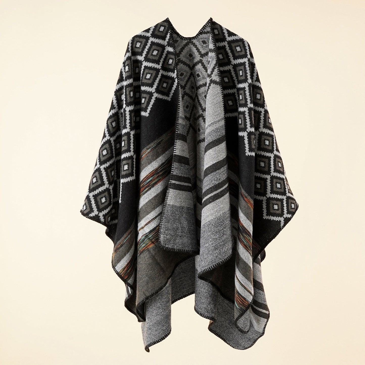 Stripe Cashmere Shawl Cape
