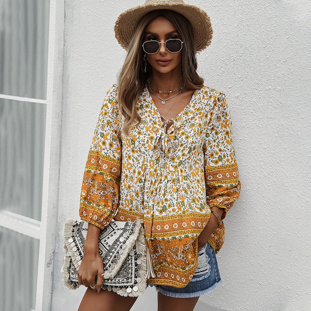 Bohemian Floral Long Sleeve Blouse