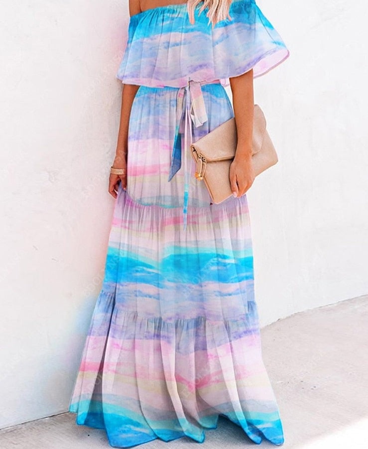 Off Shoulder Belted Maxi Dress