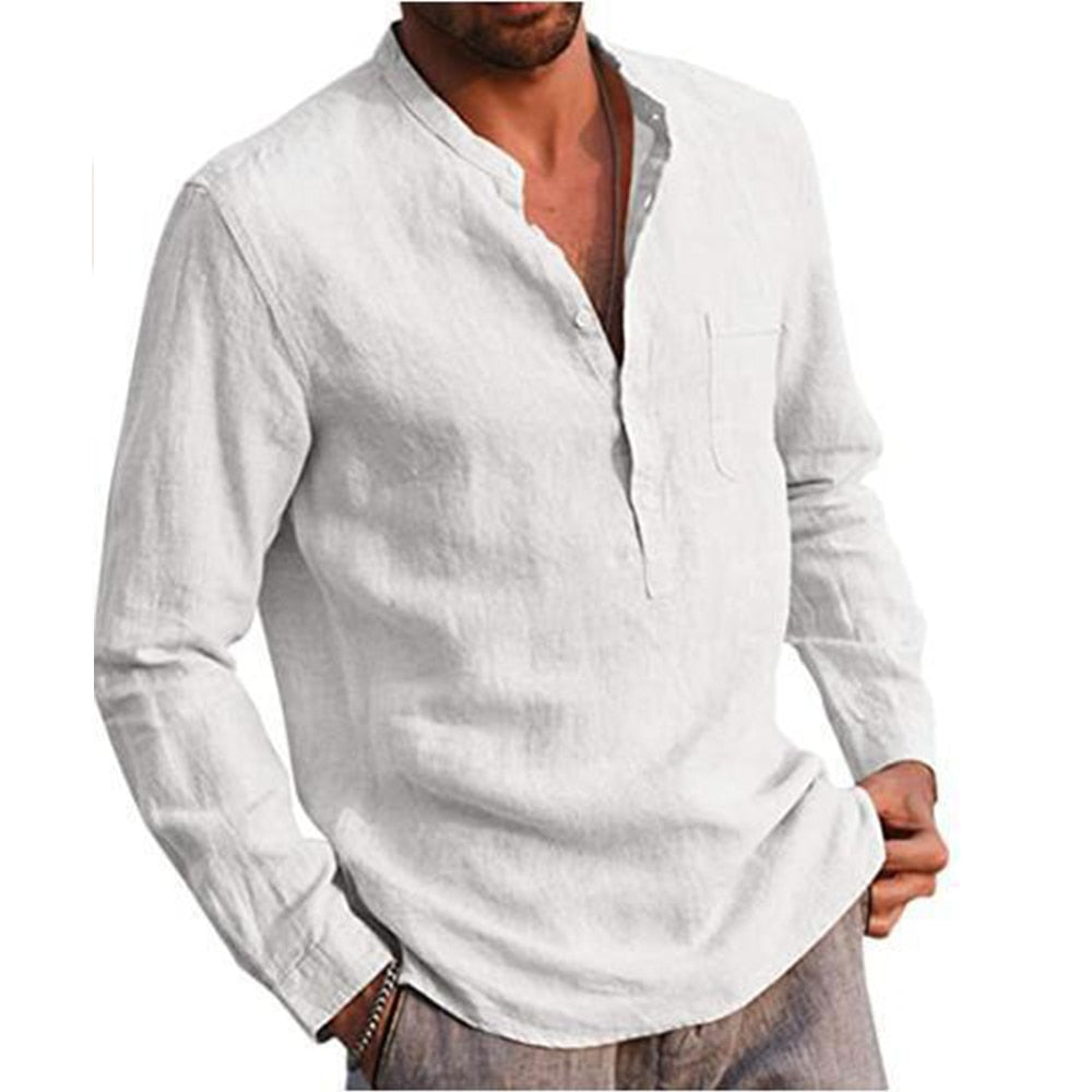 Summer Cotton Collar Stand-Up Beach Style Plus Size Shirtc