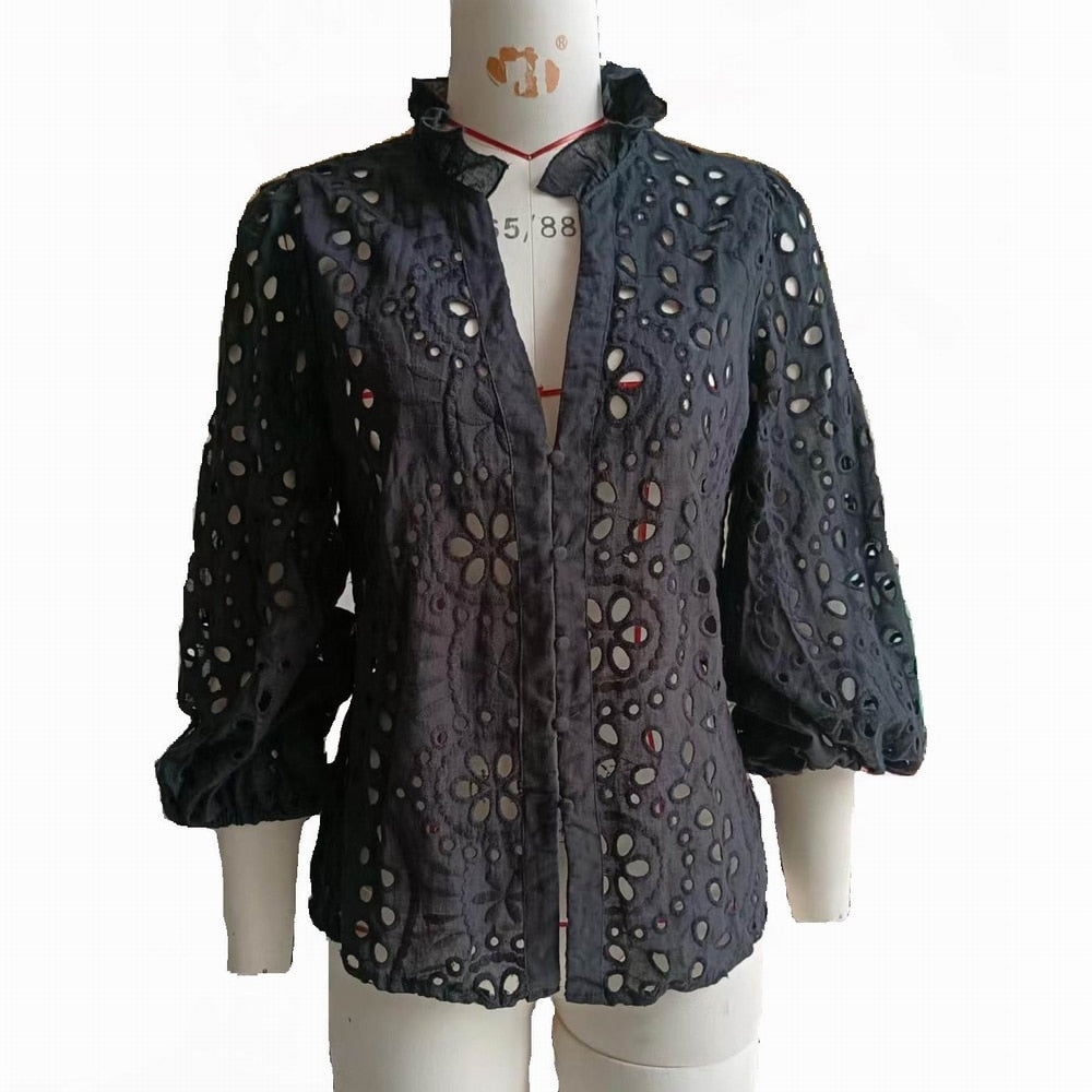 Hollow Out Embroidery Modern Lace Blouse