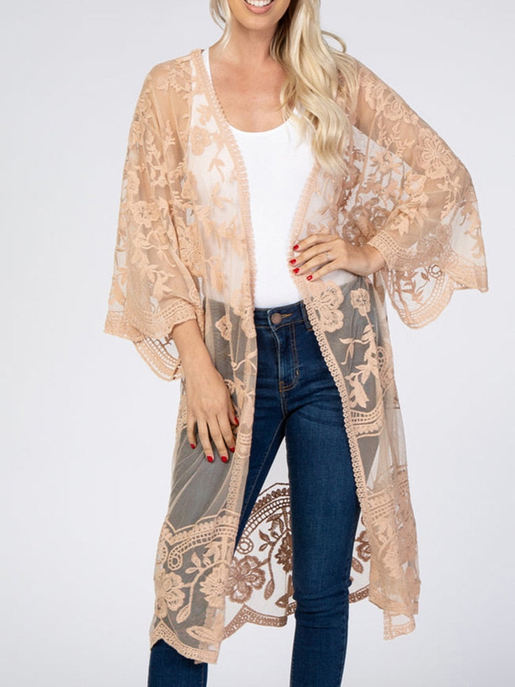 Flare Hollow Out Bohemian Beach Kimono