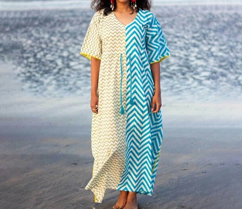 Bohemian Printed Kaftan Tunic Half Sleeve Maxi Dress