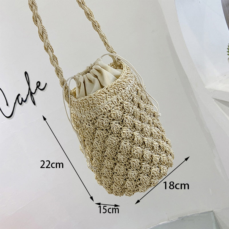 Handmade Rattan Straw Half Moon Round Handbag