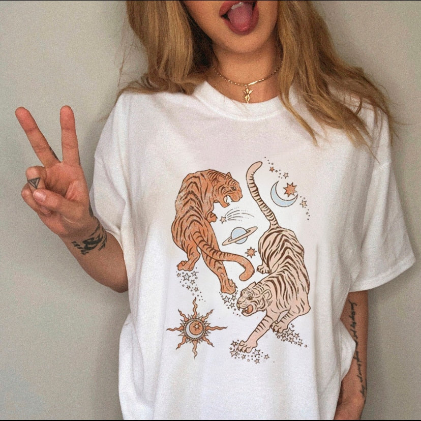 90s Harajuku Witch Summer Short Sleeve Graphic T-shirt - Size XL - XXXL
