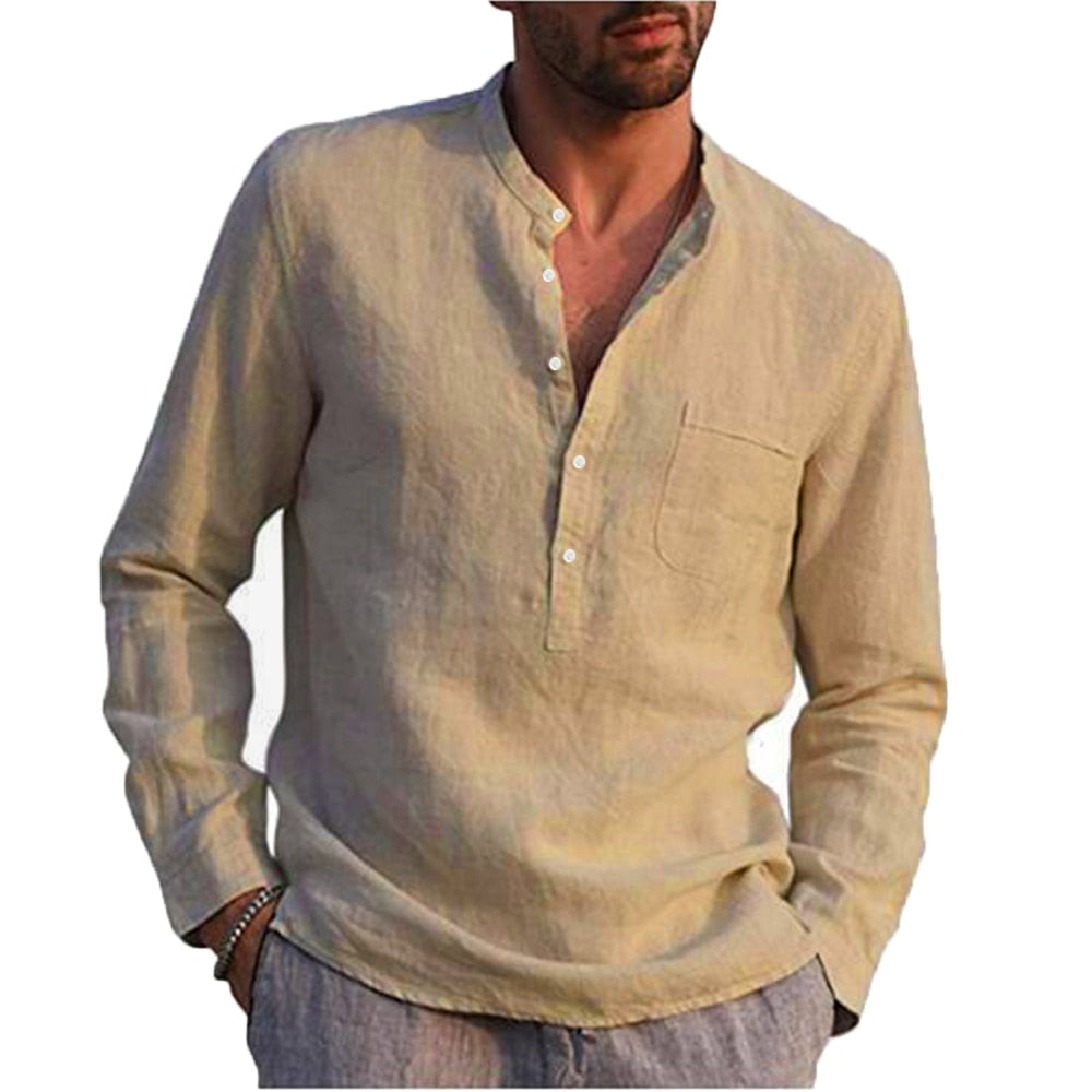 Summer Cotton Collar Stand-Up Beach Style Plus Size Shirtc