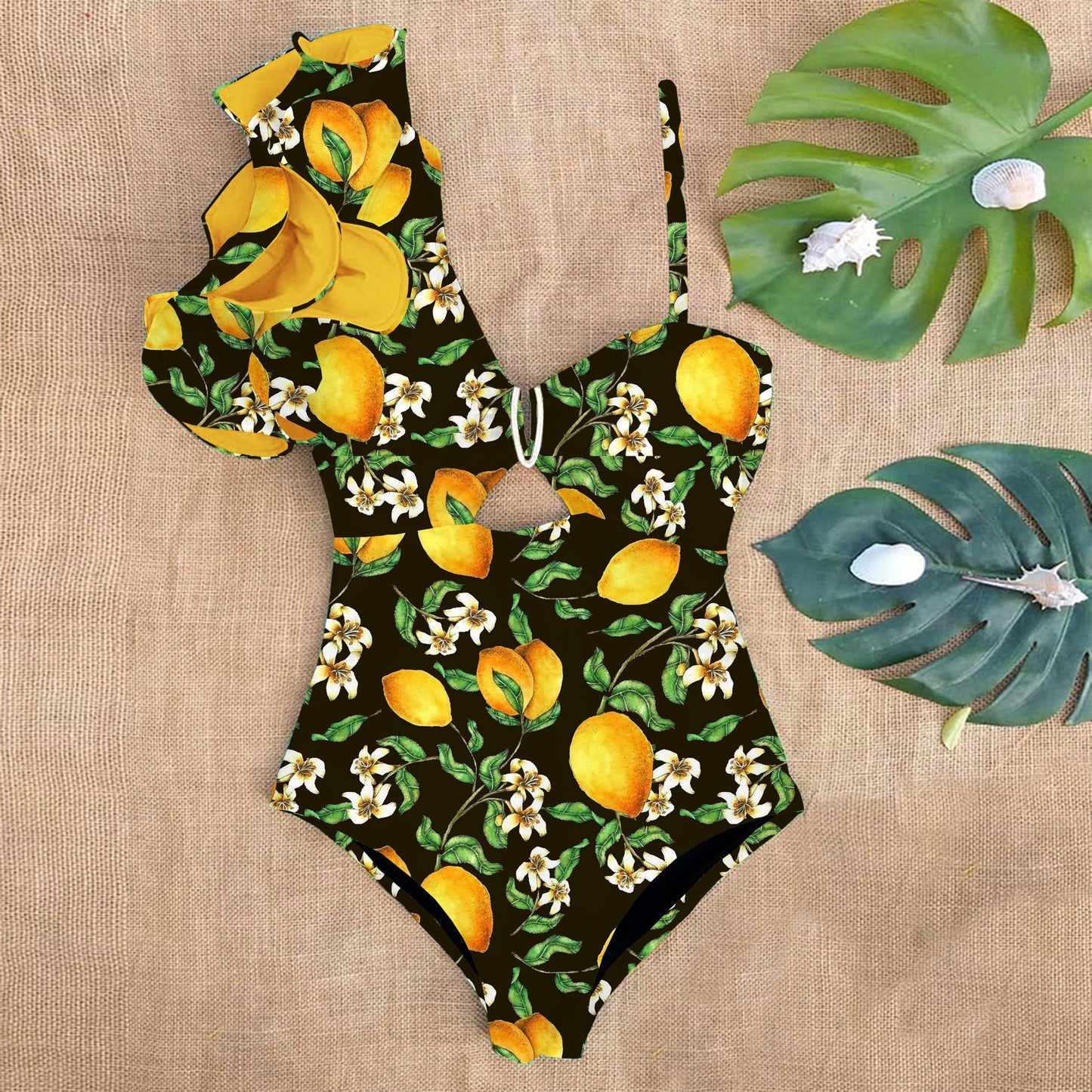 Floral Backless One-Shoulder Strap Swimsuit