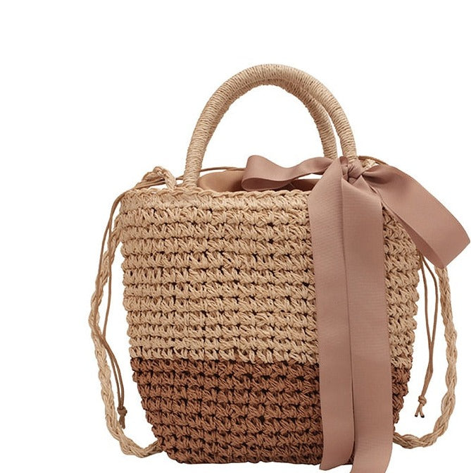Handmade Rattan Straw Half Moon Round Handbag