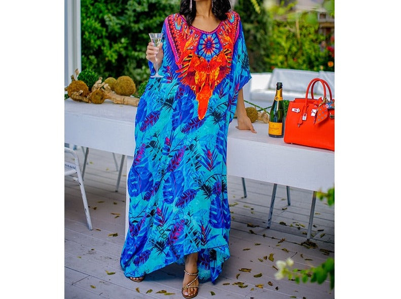 Bohemian Printed Kaftan Tunic Half Sleeve Maxi Dress