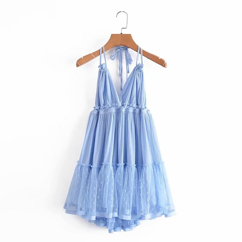 Women Cotton Lace Backless Mini Dress