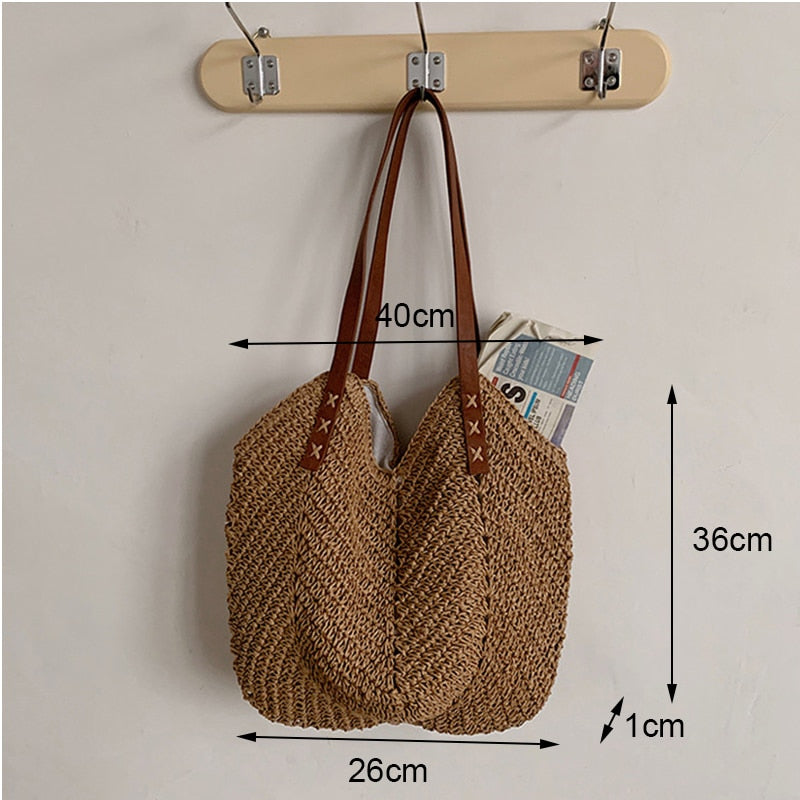 Hollow Out Rattan Straw Woven Large Capacity Shoulder Bag