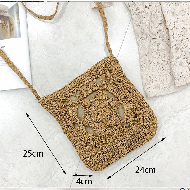 Handmade Rattan Straw Half Moon Round Handbag