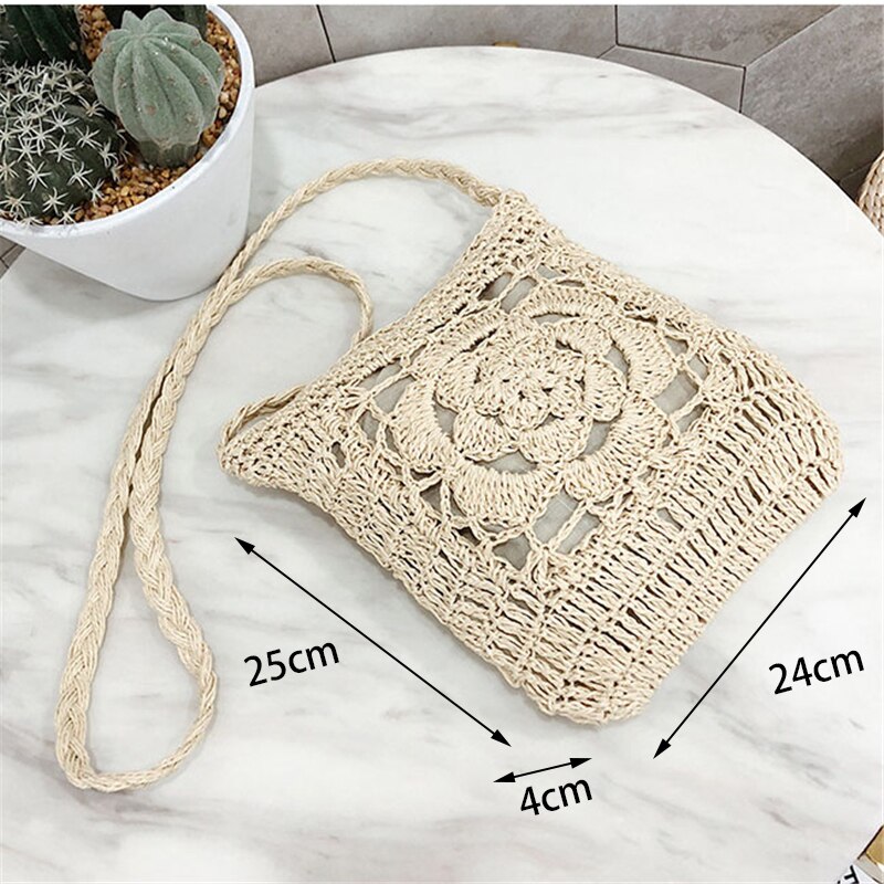 Handmade Rattan Straw Half Moon Round Handbag