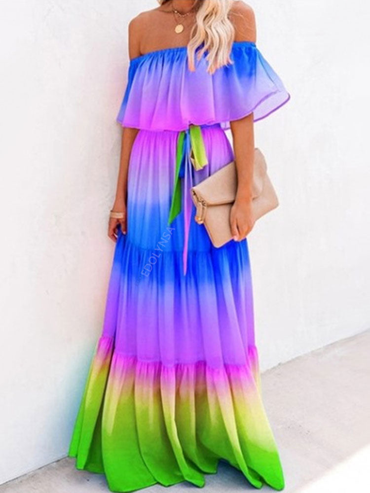 Off Shoulder Belted Maxi Dress