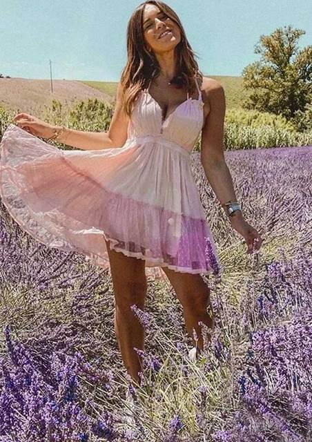Women Cotton Lace Backless Mini Dress