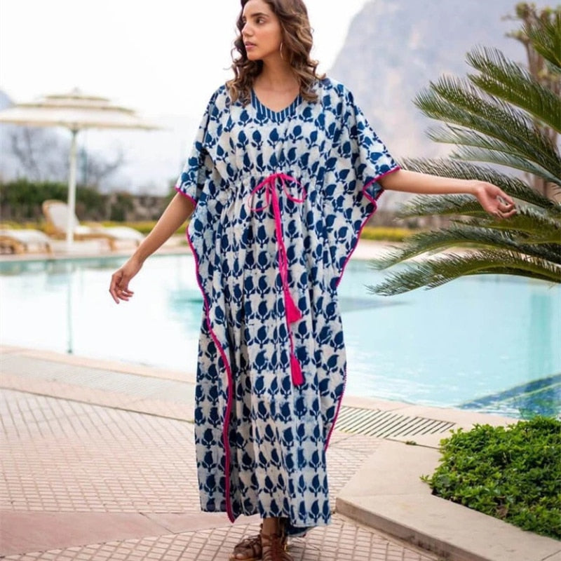Women Long Batwing Sleeve Summer Print Boho Cover Upc