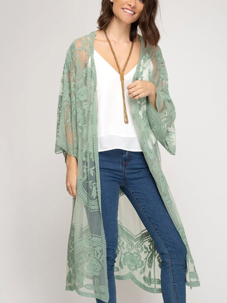 Flare Hollow Out Bohemian Beach Kimono