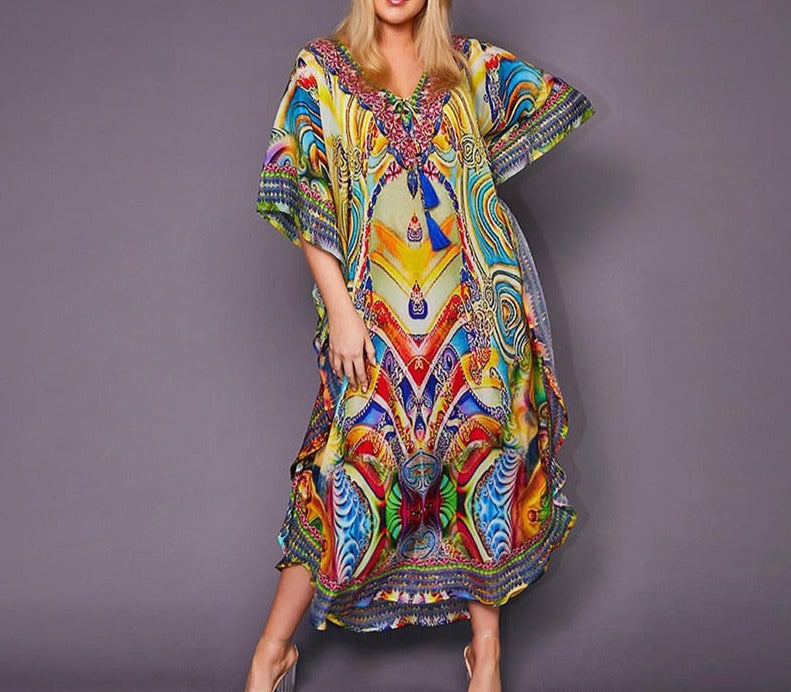 Kaftan Tunic Dress Robe - Ishka