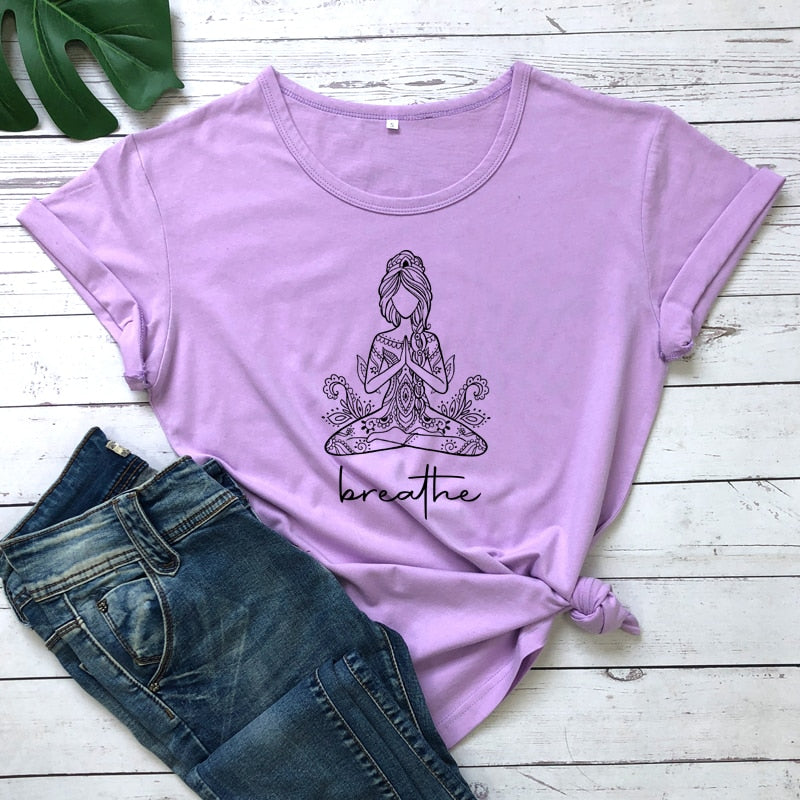 Breathe Meditation Namaste Yoga Workout Graphic Tshirt