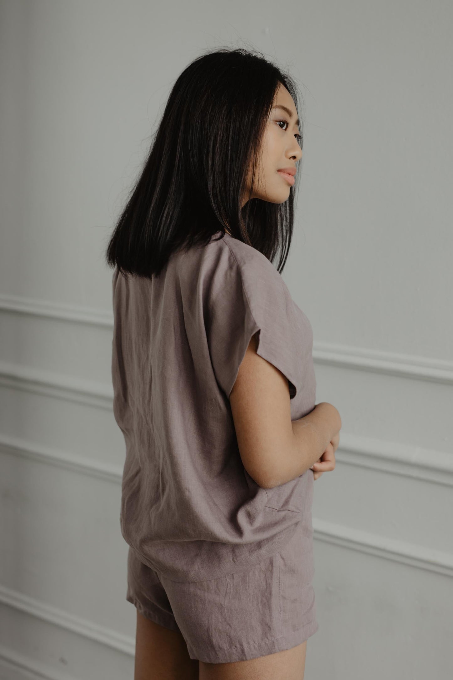 Cloud Nine Short Sleeve Linen Pajama Set