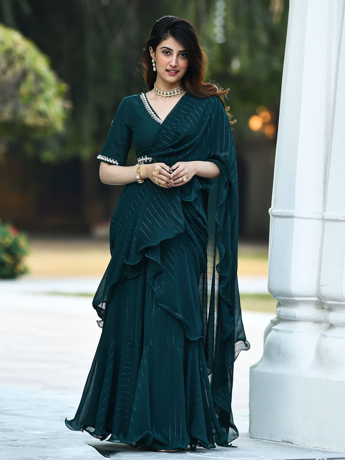 Urbanstree Hayaat Pre Drape Saree with Stitched Blouse