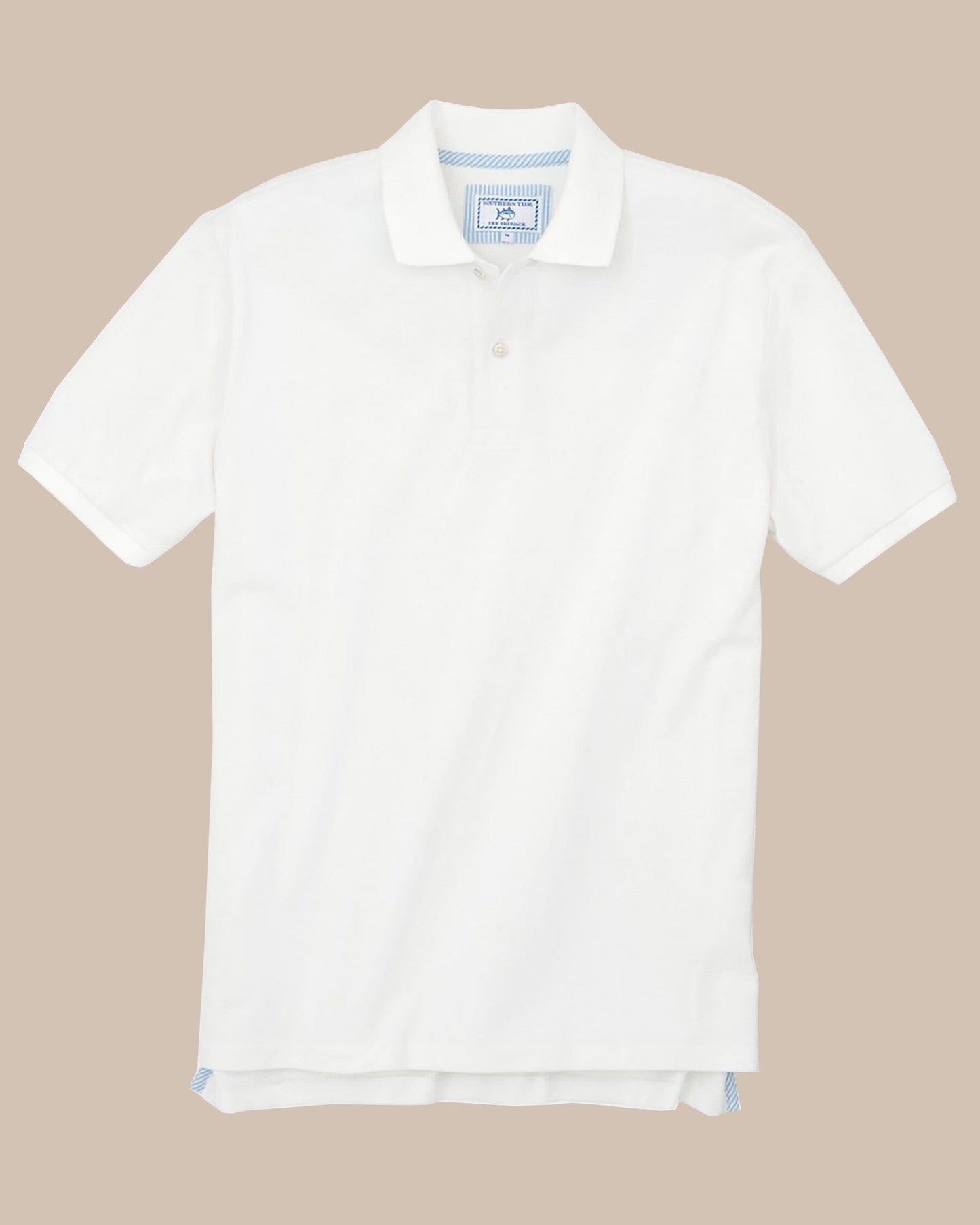 The front view of the Men's Orange Skipjack Gameday Colors Polo Shirt by Southern Tide - Classic White