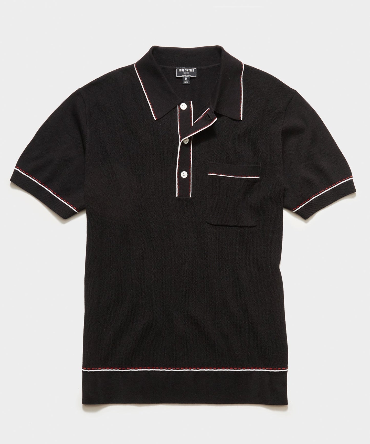 Italian Cotton Silk Tipped Riviera Sweater Polo in Black