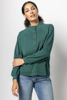 Mock Neck Henley Top - Lush Lemon - Women's Clothing - Lilla P - 10633