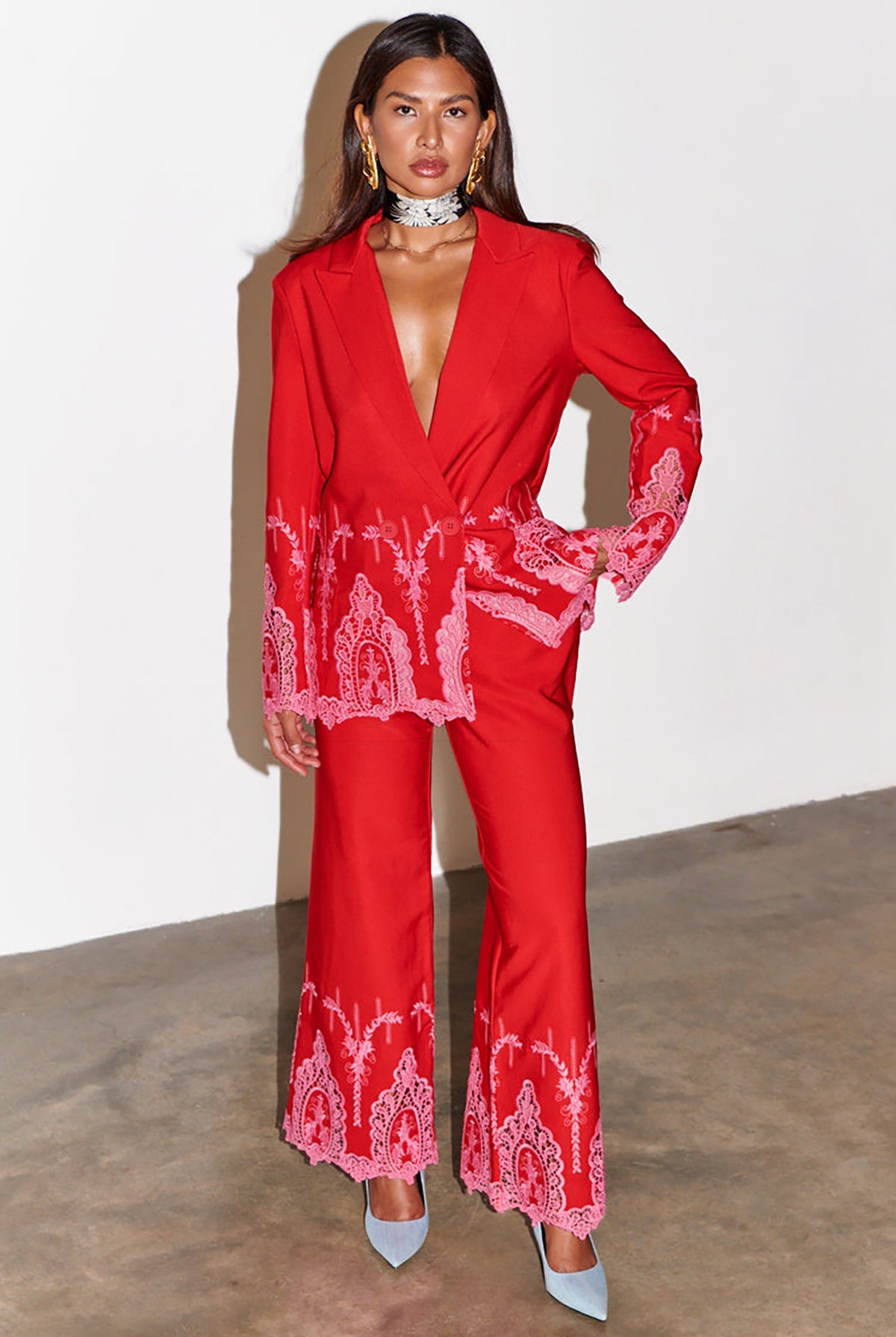 Red And Pink Lace Frany Blazer