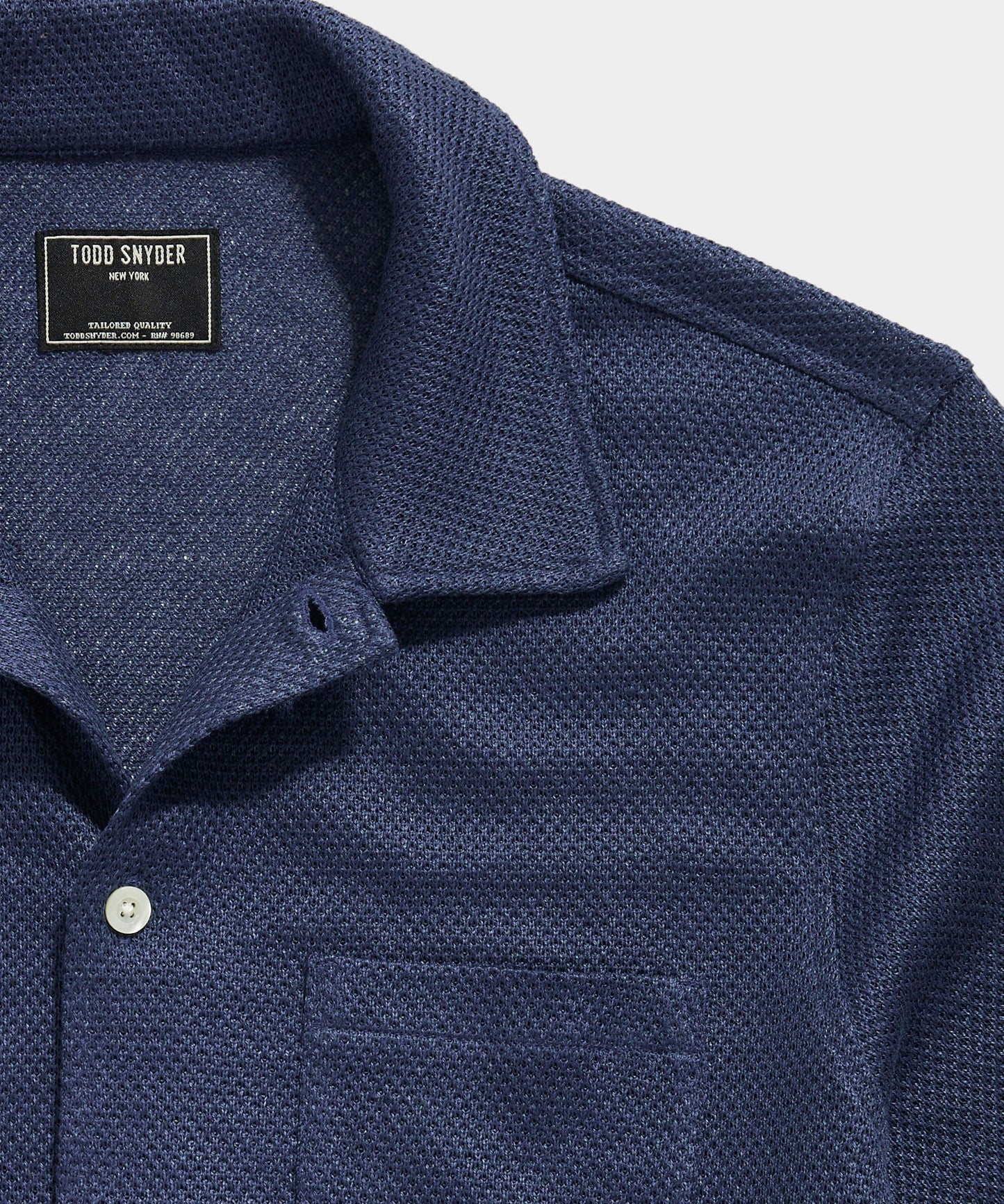 Open-Knit Linen Polo in Navy