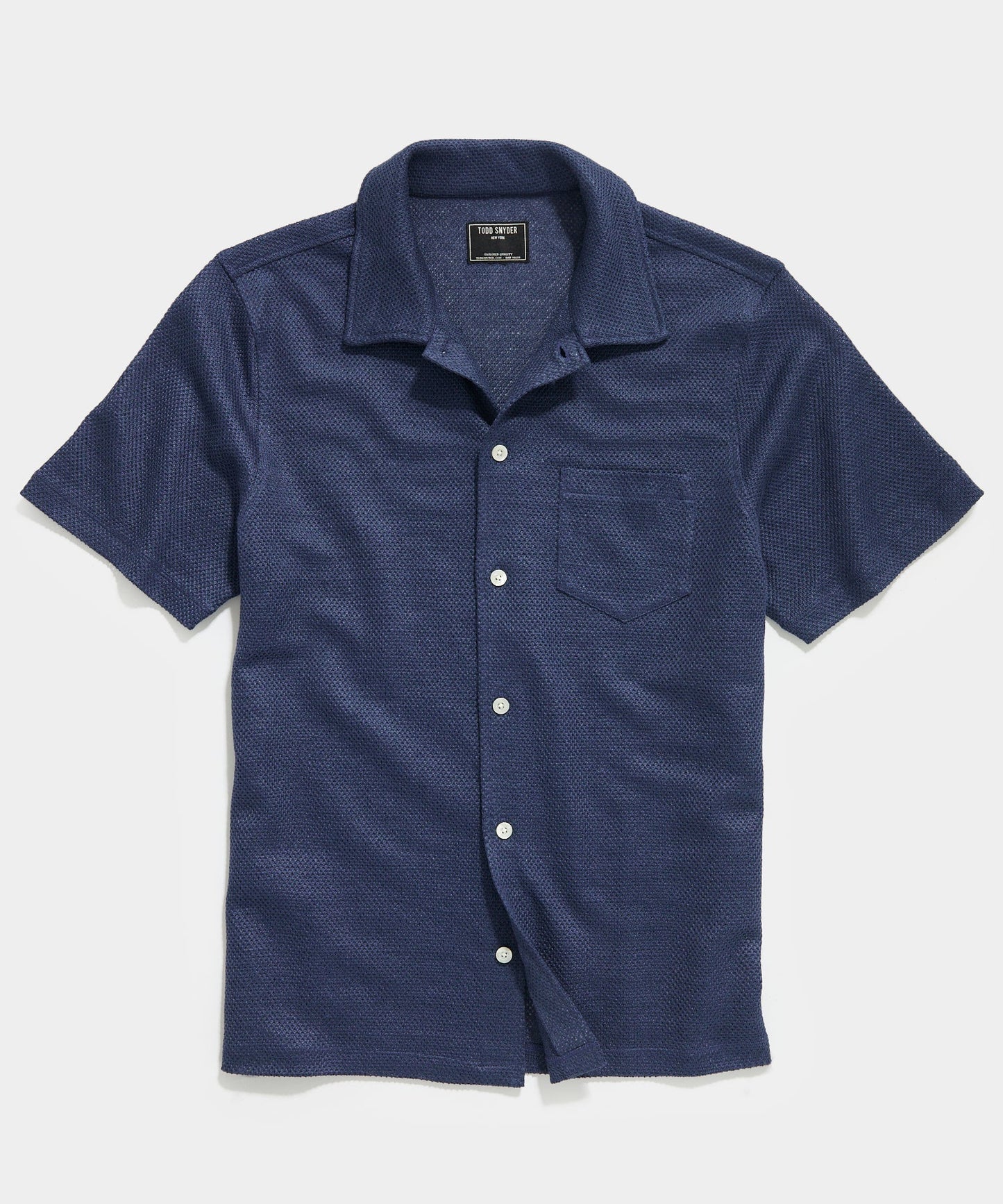 Open-Knit Linen Polo in Navy