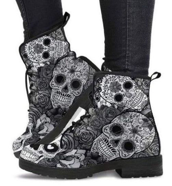 Digital Print Skull Pattern PU Boots