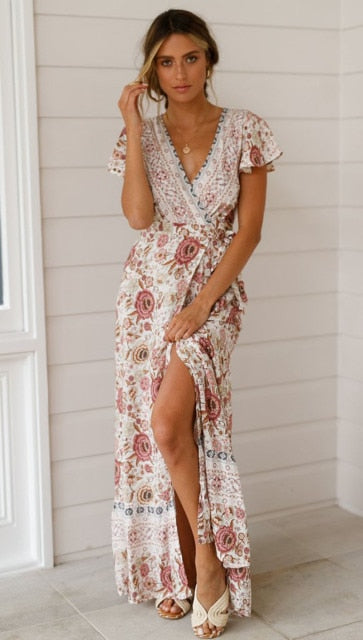 Floral Print V-Neck Maxi Dress
